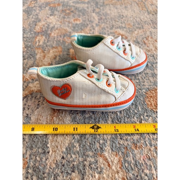 Harley Davidson Infant Baby Crib Shoes White Orange Blue - Picture 4 of 9